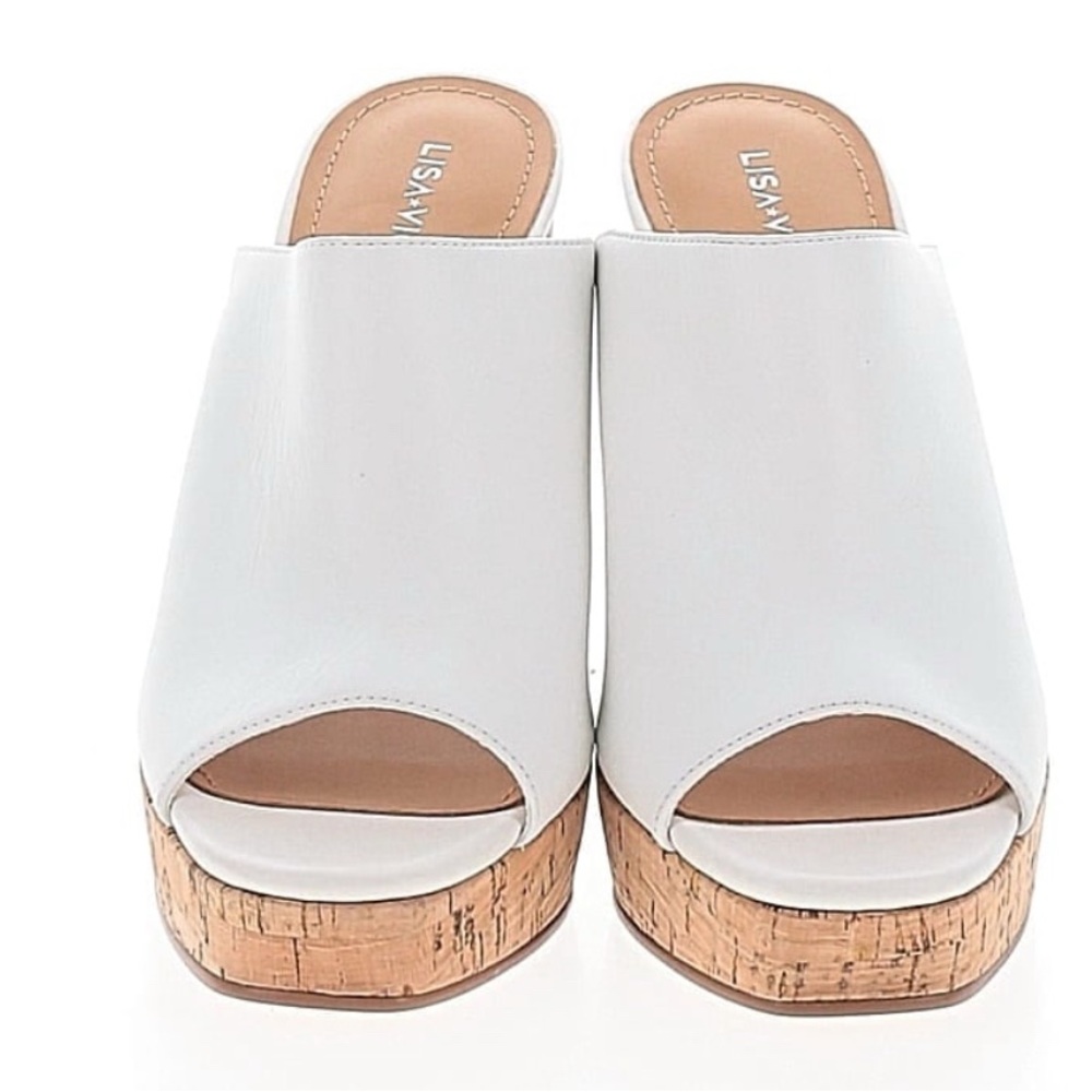 Lisa Vicky White Leather Joy V Platform Mule Heels SZ 7 New in Box